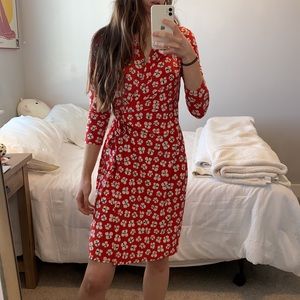 Anne Klein 3/4 sleeve red floral wrap dress.